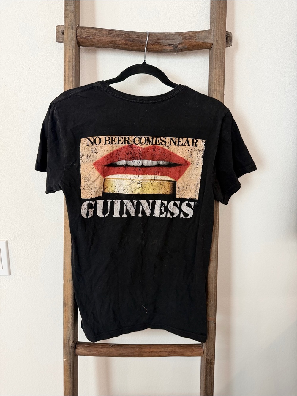 Guinness Black Tee with Red Lips Graphic